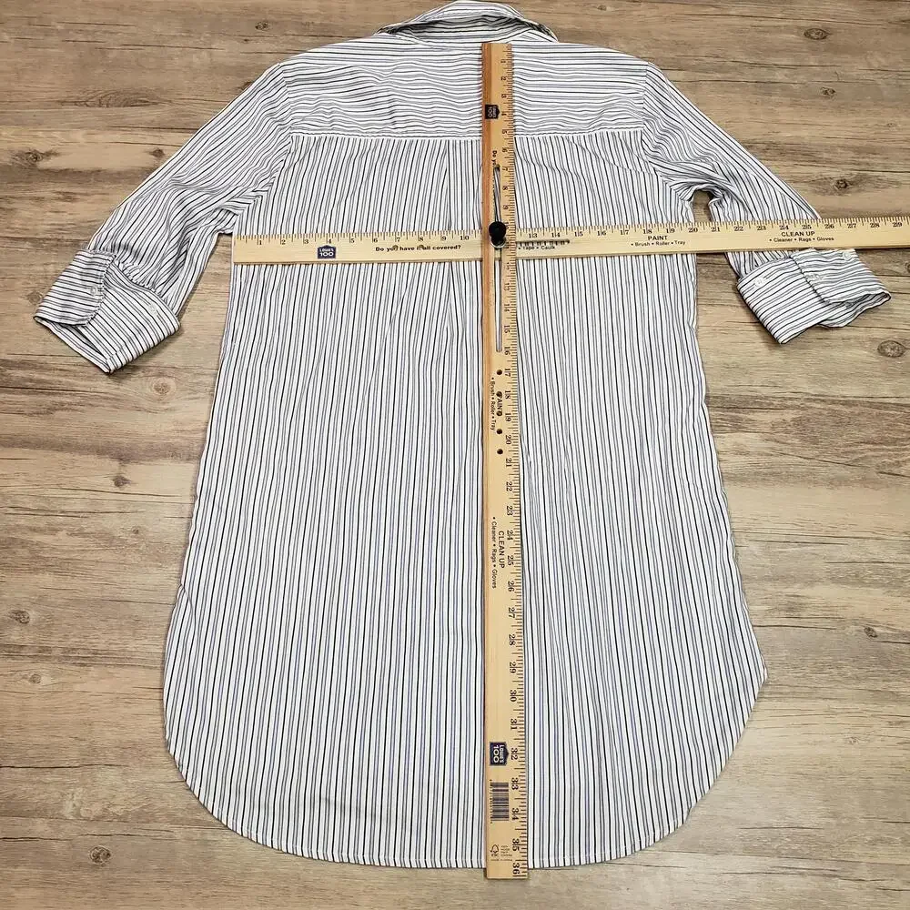 Madewell Dress Womens M White Striped Shirt Dress 3/4 Sleeve Button Up Collared